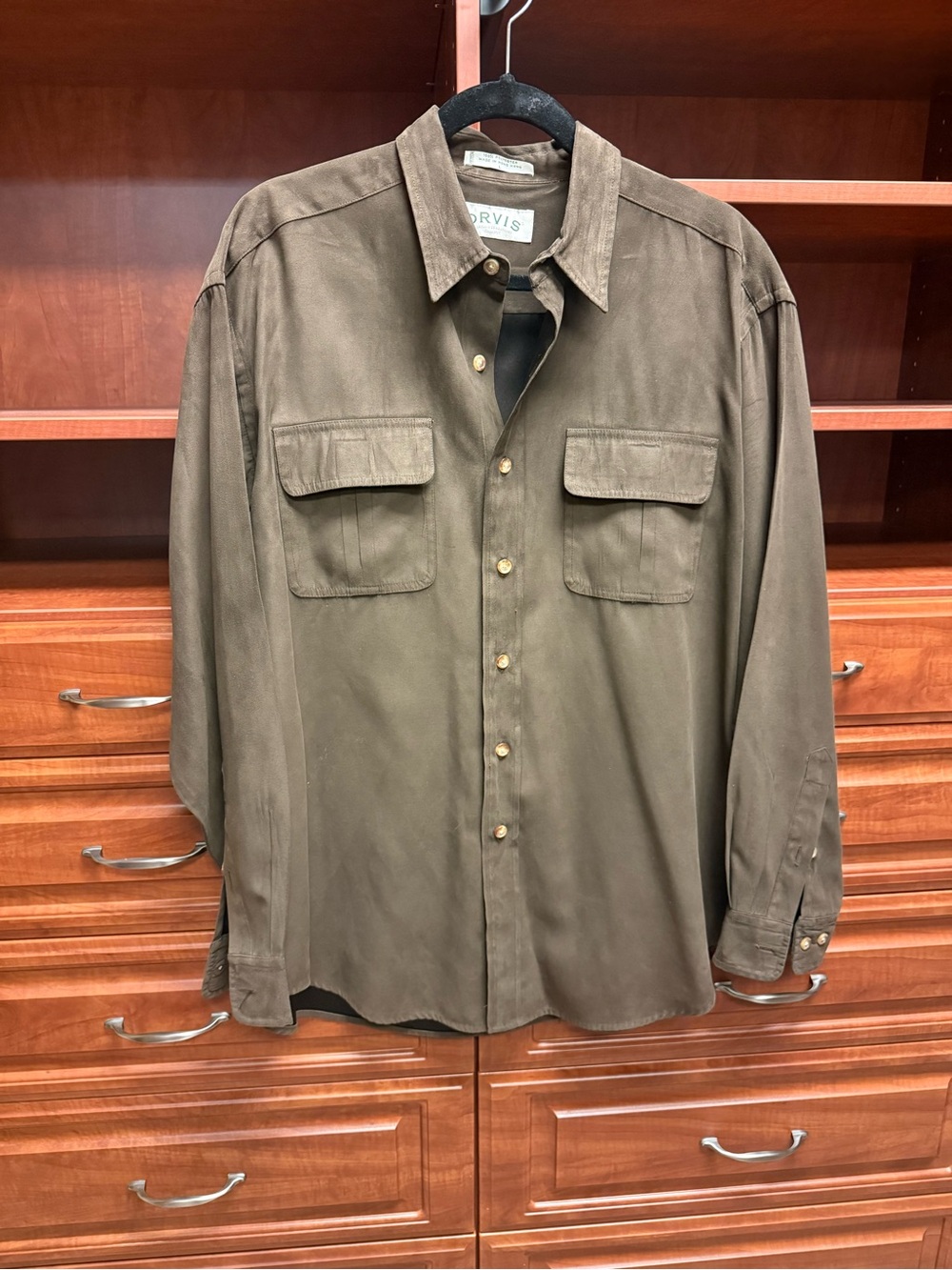 Orvis Men's Brown Button-Up Faux Suede Shirt